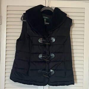 Lauren Ralph Lauren women's large quilted puffer vest toggles fleece black